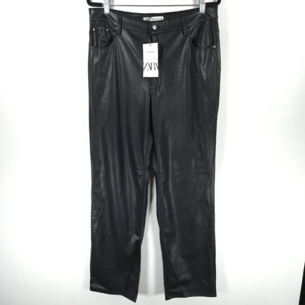NWT ZARA FAUX‎ LEATHER 90’s WIDE LEG Pants High Waist 2969/245/800 Size 14